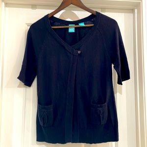 Barney’s Co-op navy cardigan, one button, two pockets